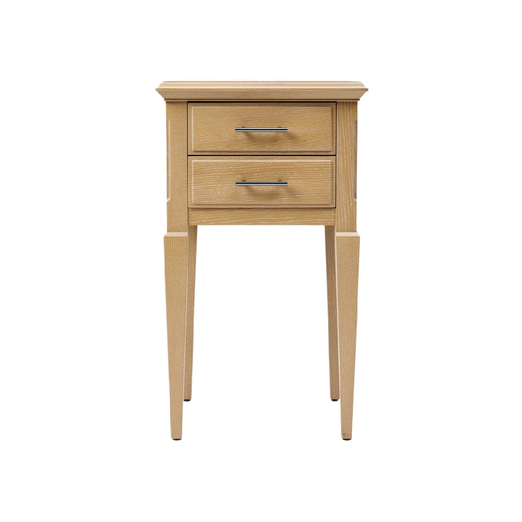 Modern Wood Nightstand with Two Drawers and Tapered Legs