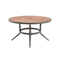 Modern Round Patio Table with Wood Finish and Metal Base